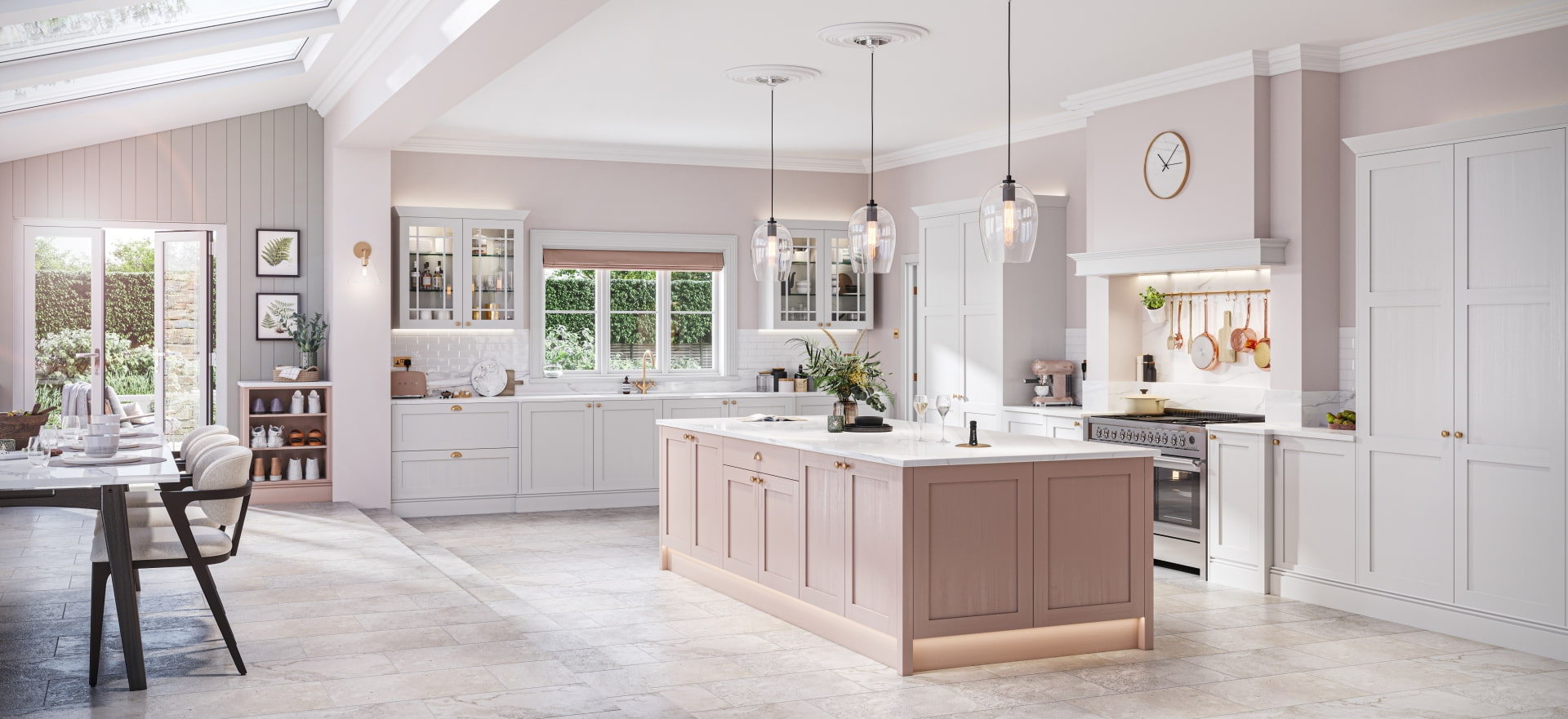 pink shaker kitchen extension